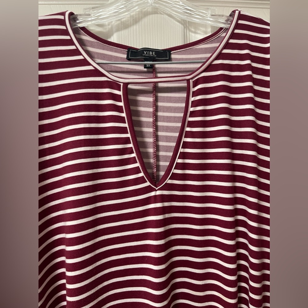 VIBE SPORTSWEAR Womens Plus Burgundy & White Striped Short Sleeve dress Size 3XL - Picture 5 of 6